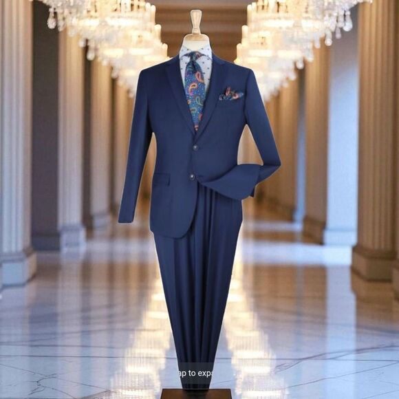 APOLLO KING MEN'S 2 PIECE MODERN FIT FRENCH BLUE EXECUTIVE SUIT. 5604 - Picture 1 of 2